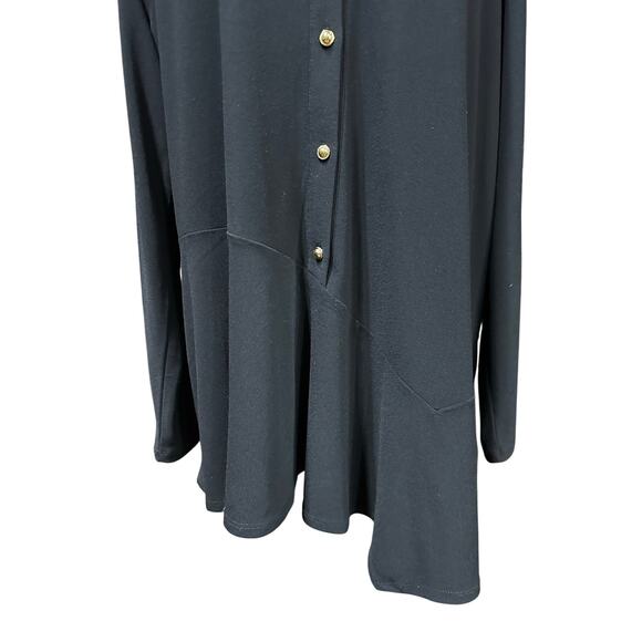 Susan Graver Blouse Liquid Knit Asymmetrical 3/4 Button up Black XL Stretch Flow - Picture 3 of 12